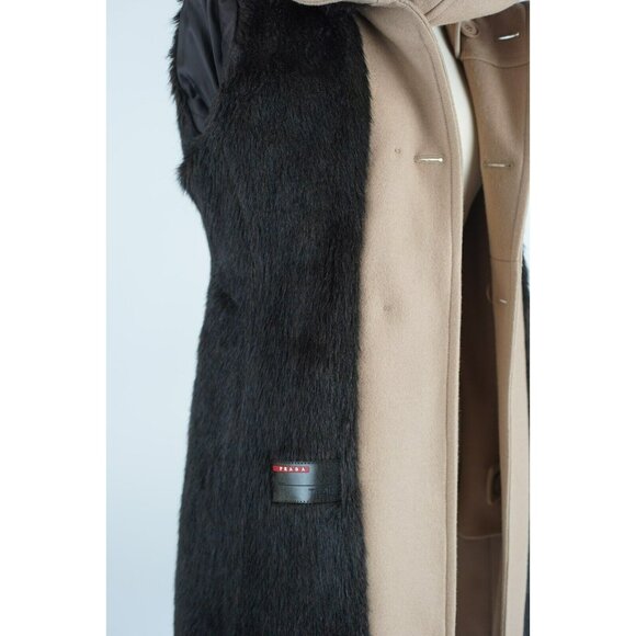 Prada Women's Long Wool Hooded Inner Faux Fur Coat SZ 40 Tan Brown $3,995 - Picture 11 of 12